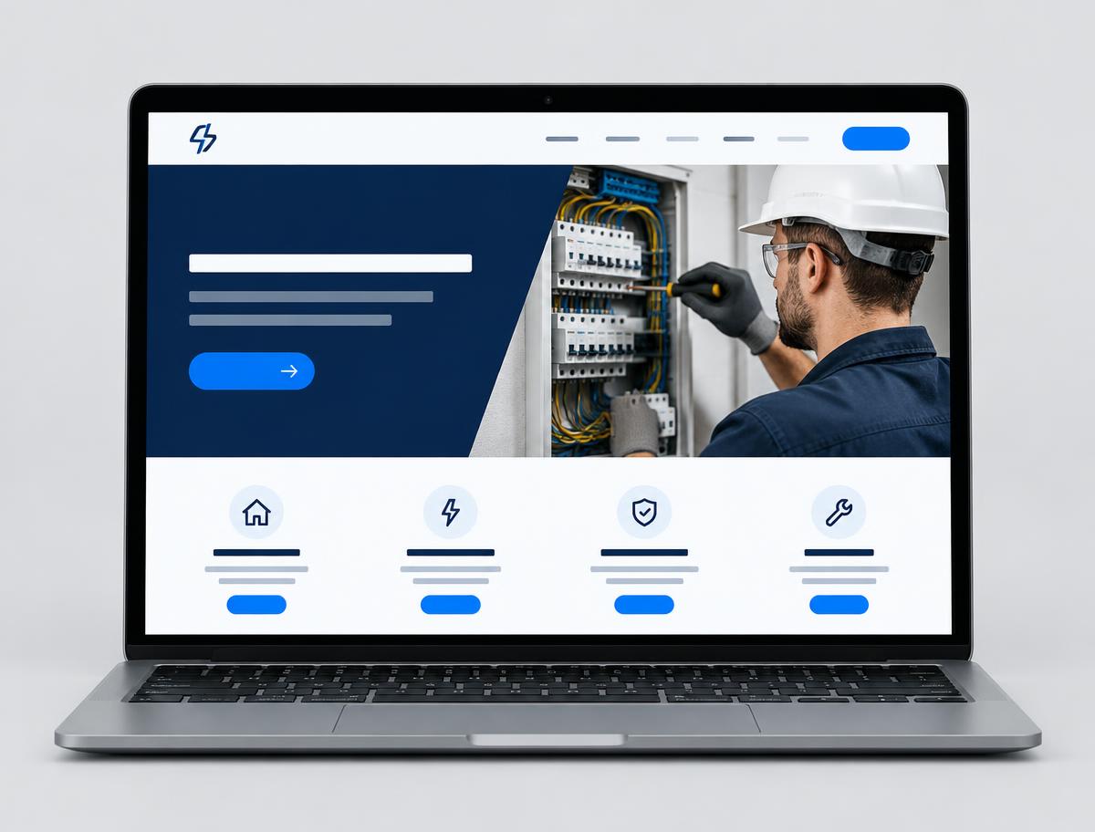 Concept website for an electrical contractor shown on a laptop